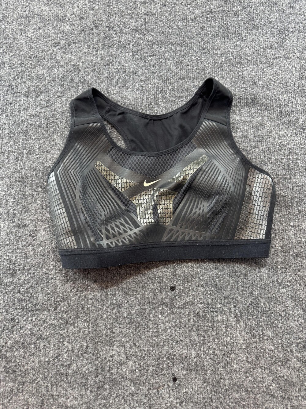 Nike Dri-FIT Sports Bra Womens Medium Black Geometric Mesh Racerback AQ0152-010